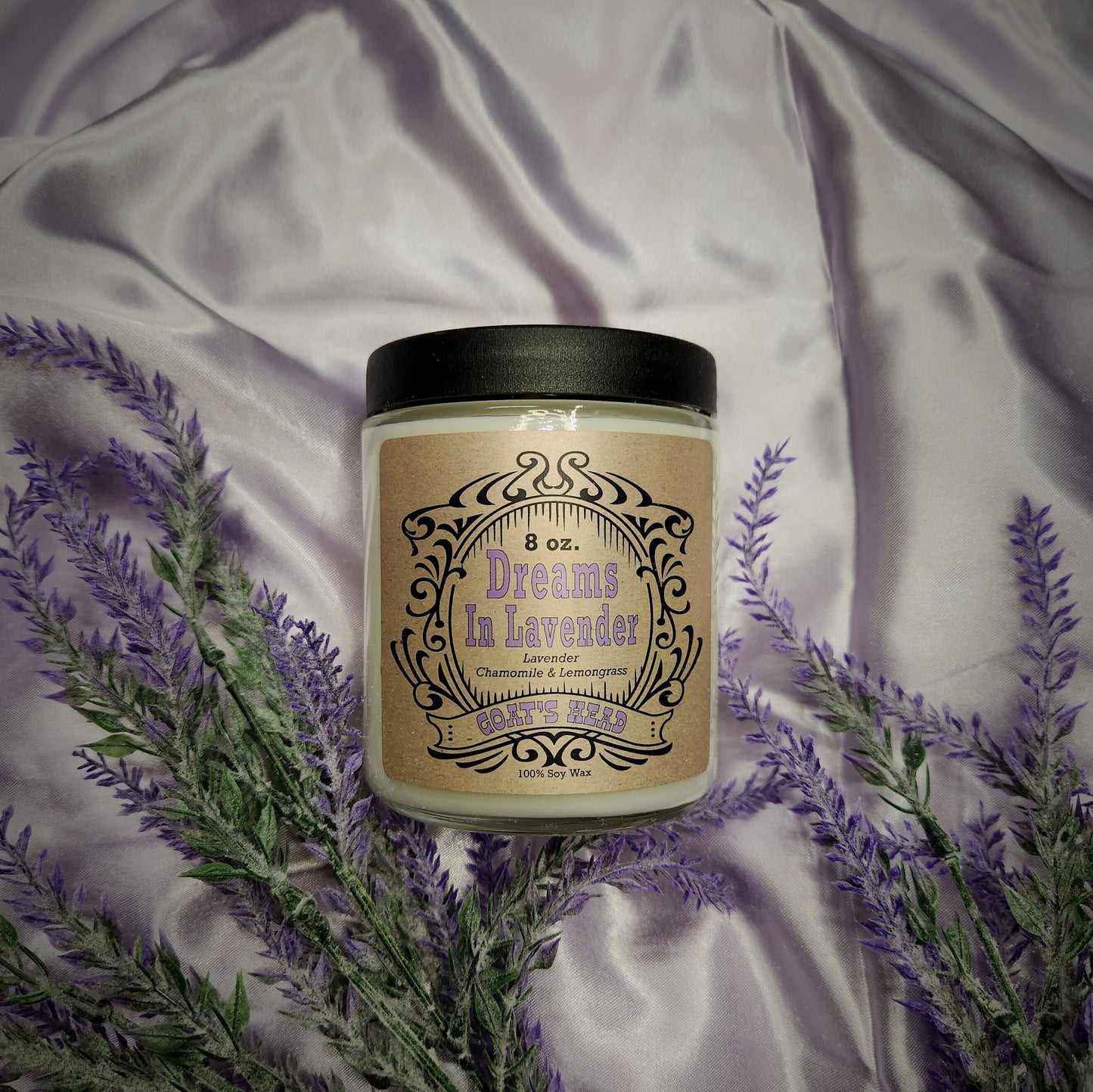 Dreams In Lavender scented Soy Candle 8 oz. glass jar